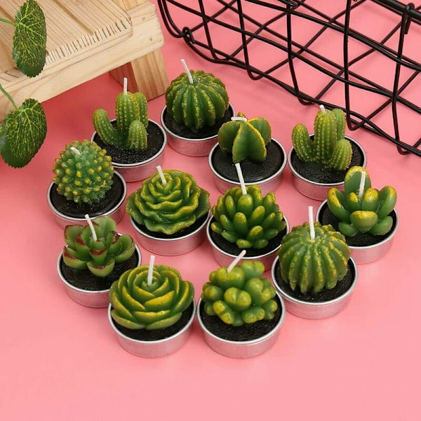 Ljus 6 st Kaktusljus, Handgjorda Succulent Kaktus Tealight Ljus för Spa Hemfest Bröllopsdekoration Gåvor