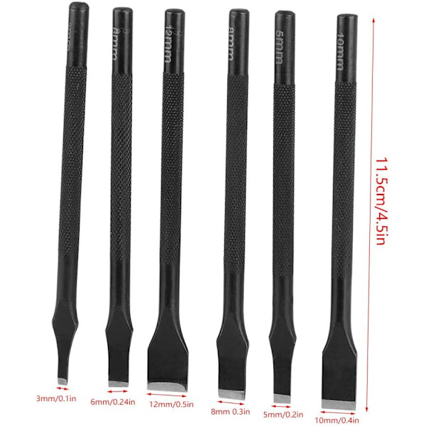 6 st Leather Metal Punch Set Läder Rakt Spår Punch DIY Hantverk Verktyg med Rakt Hål Punch Set med 3mm/5mm/6mm/8mm/10mm/12mm Läder Verktyg