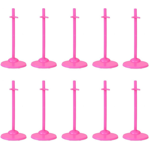 10 ställbara dockställ i plast, klädtillbehör för 30 cm dockor - rosa