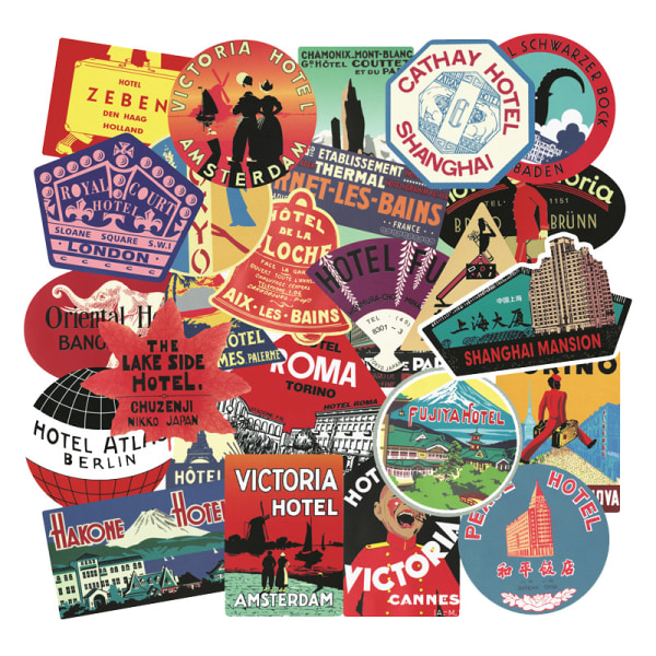 Vintage Hotel Stickers Pakke 56 stk. Retro rejsekuffertklistermærker Vinyl Decals f