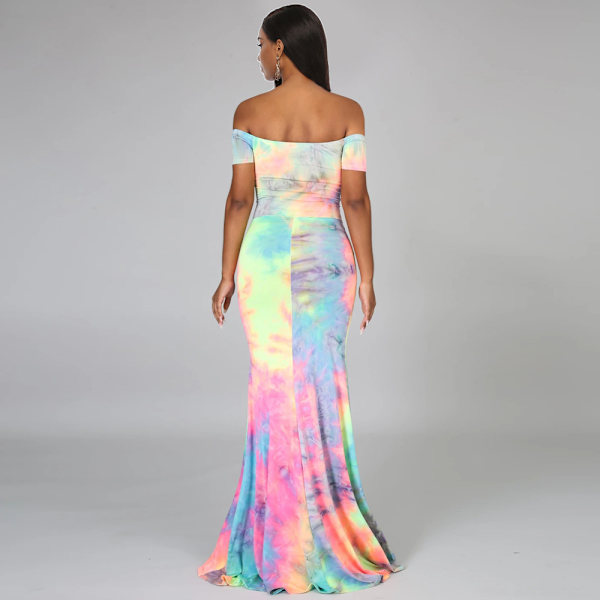 Sexet sommer kvinders tie dye club strand bodycon kjole sol kjoler (regnbue nederdel-L)