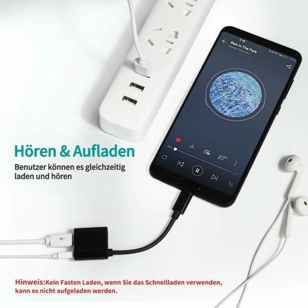 USB C-hodetelefonadapter, 2 i 1 Type C til 3,5 mm Jack-adapter med