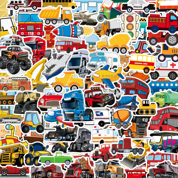 Transportkjøretøy, lastebil-klistremerker 100-pakke, festgoder og rekvisita, (Konst