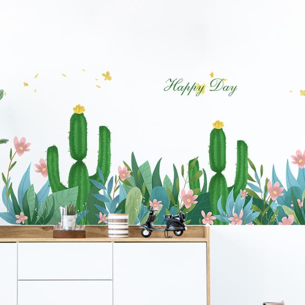 En uppsättning blomkaktus väggdekaler för vardagsrum