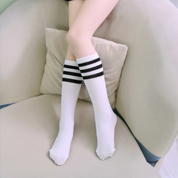 Hvide knæhøje rørsokker 3 par 32cm one size sort og hvid