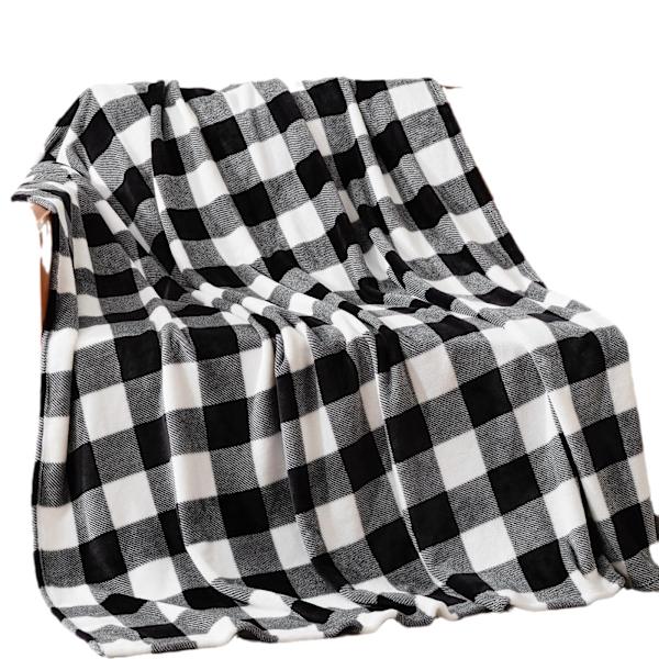 75*100cm Fleece Pledd for Sofa, Sette og Seng, Buffalo Plaid Dekor Svart og Hvit Rutete Pledd, Koselig Myk Lett Varmt Pledd