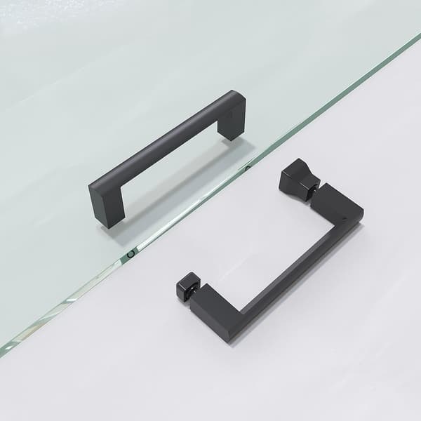 2 stk. Brusedørgreb, Hul Afstand 76mm, Brusekabinegreb, Buet Glasdørgreb, Mat Sort, Solid, Længde 101mm