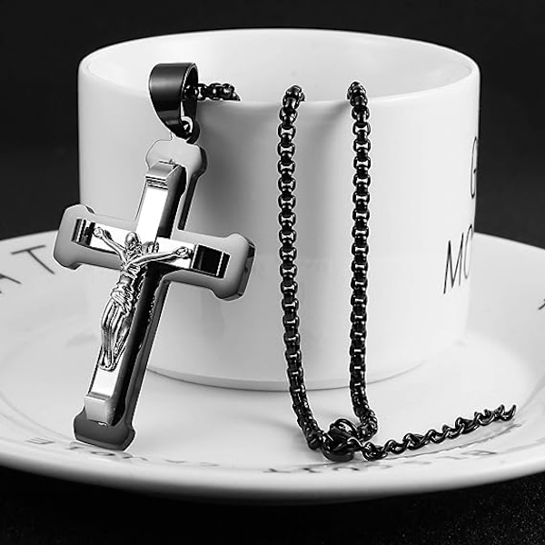 Miesten Jeesus Riippuva Kaulakoru Ruostumaton Teräs Hopea Kulta Musta Monivärinen Risti