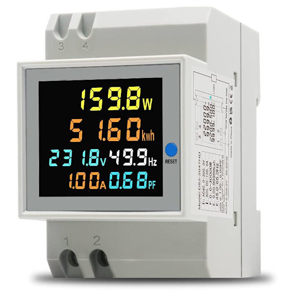 Enfas Energimåler Digital Elektrisitetsmåler AC 40-300V 100A Enfas Elektrisitetsmåler Din Skinne Wattmeter Måler Watt KWh Voltmeter Amperemåler, CE-sertifisert（Innebygd AC4-transformator