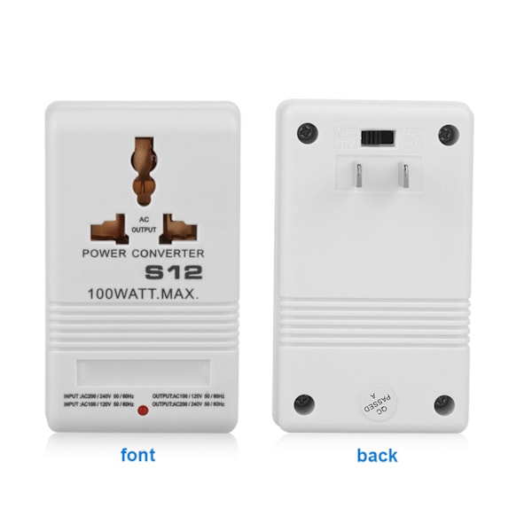 100W Spenningsomformer Reiseadapter 110V/120V til 220V/240V Opp- og Nedtransformator, for Ulike Land (CN Standard Plugg)