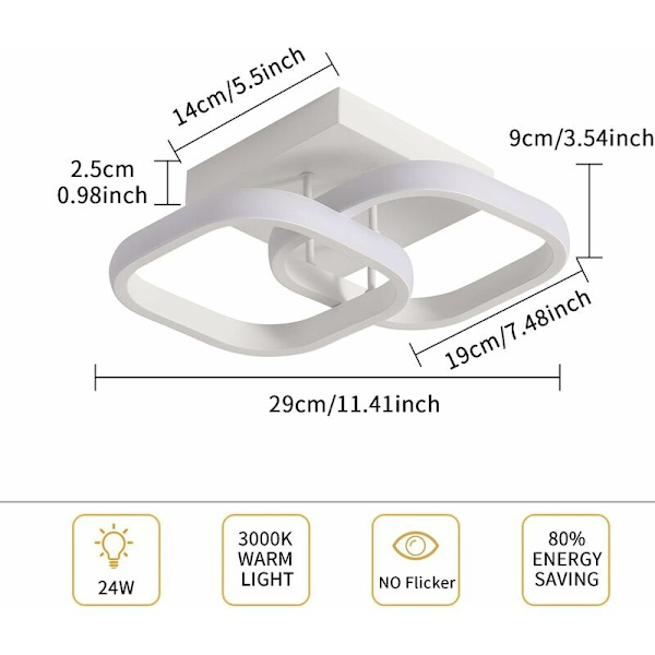 LED-taklampe, moderne taklampe 24W 2520lm, akryl taklampe