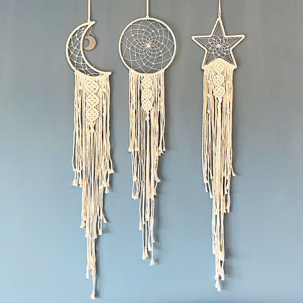 3-delad drömfångare Macrame väggdekoration Boho väggdekor Sol Måne