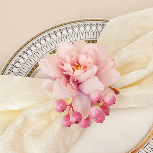Kunstige blomsterserviettringer, sett med 6, håndverk vinranke blomsterserviettholder spenner borddekorasjoner for bryllup Valentinsdag bankett jul bursdag