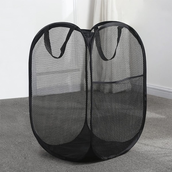 Stor Sammenklappelig Mesh Pop Up Vasketøjskurv, 36x36x58cm, Foldbar Vasketøjskurv med Håndtag til Børneværelse, Kollegie (1 Pakke)