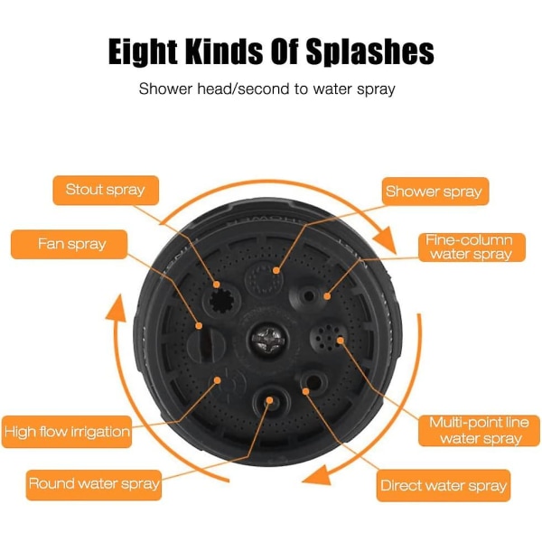 Slangerørsprøjtepistol, 8 justerbare mønstre Haveslangesprøjtepistol,