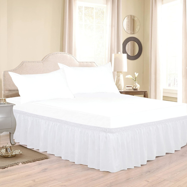 Omsluttende senge skjørt for queen size senger 15\" fall, hvit justerbar elastisk D