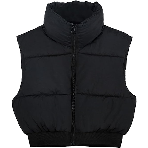 (M) Naisten Topattu Alasuntuinen Liivi Puffer Seisova Kaulus Vetoketjullinen Crop Hihaton Takki