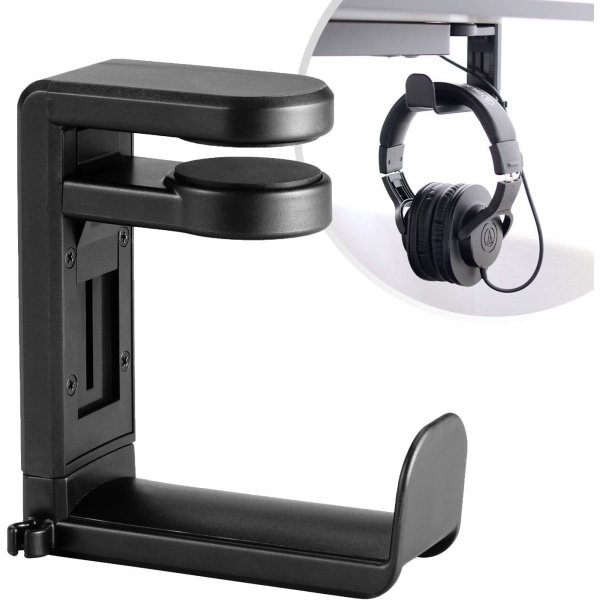 Hovedtelefonstativ til skrivebord med krog og fjeder 360 graders drejelig B