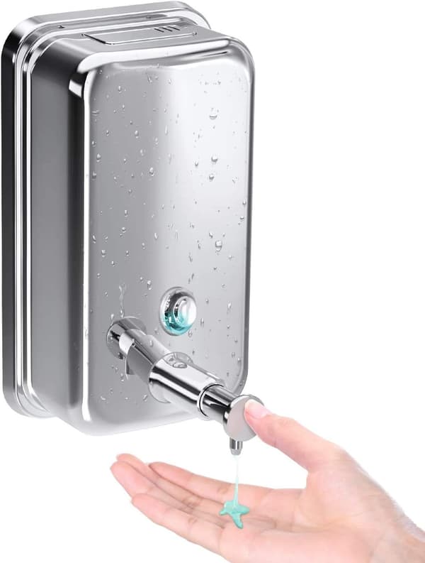 Sæbedispenser, Manuel vægmonteret sæbedispenser i rustfrit stål, Kommerciel sæbedispenser til badeværelse, køkken, marked, hotel, restaurant (500 ml)