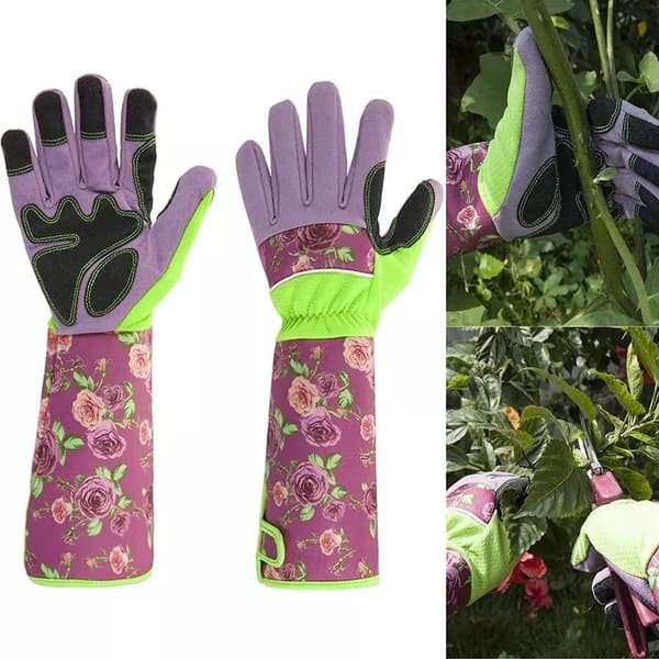 1 par åndbare handsker med blomsterprint, der simulerer læderhavehandsker