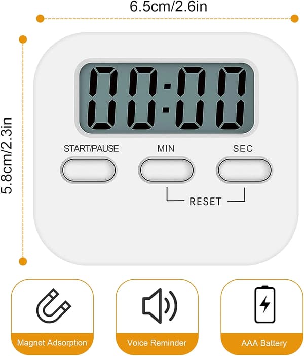 Magnetisk køkkenur med stort LCD-display med stopur