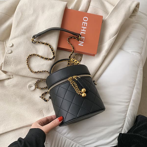 Dames Cylinder Top Handle Crossbody Taske Sort