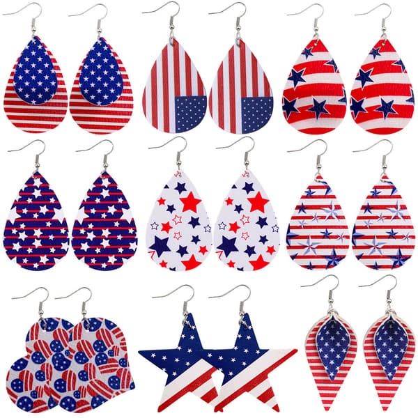 9PACK-Amerikanske flag øreringe til kvinder læder øreringe til kvinder