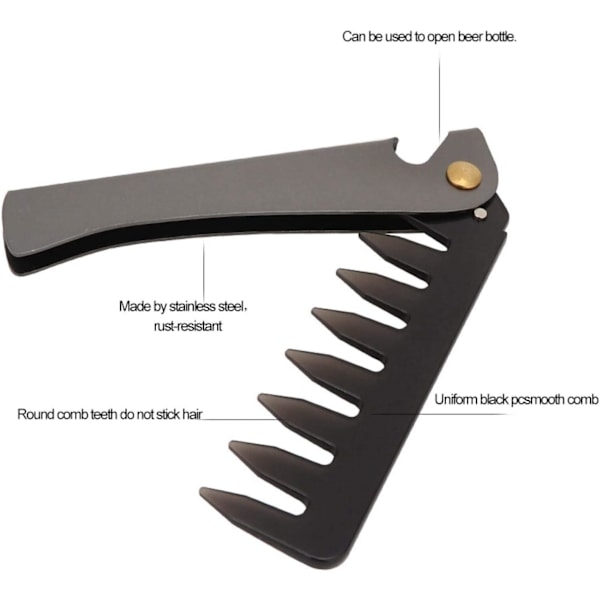 Foldbar frisørkam, bredtannet kam, hårbørste, bred kam, barberkam, frisørkam, varmebestandig antistatisk kam (store brede tenner)