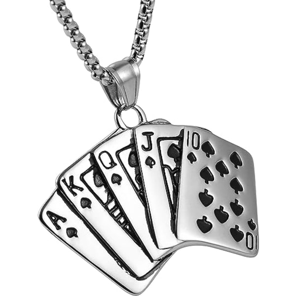 Mænd Punk Hip Hop Vedhæng Rustfrit Stål Straight Flush Spillekort Halskæde 22