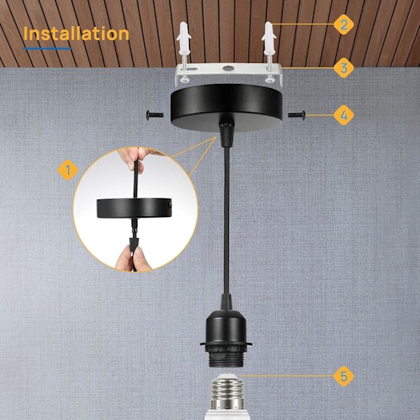 Sett med 2 E27 Pendellamper med Skruring, 100CM Justerbar Kabel, E27 Pendellampeholder, Kompatibel med Lampeskjerm, for Takbelysning Stue R