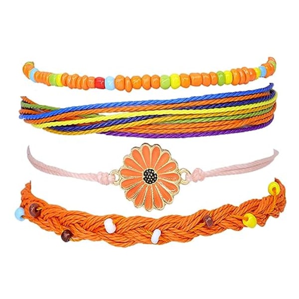 Boho Woven Sunflower String Armband, Handmade Braided Wrap Rope B