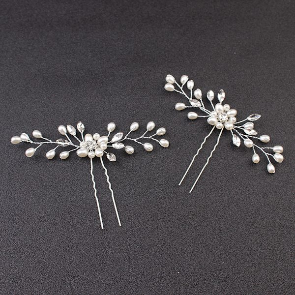 Bröllopsblomma Brud Hårsmycken Huvudbonader Bröllopshårdelar Brudtillbehör (silver)