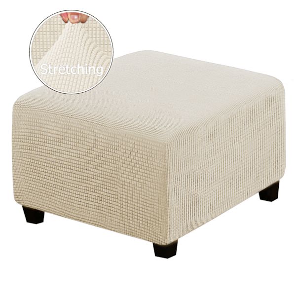 Mjuk stretchig fyrkantig sittpufföverdrag, mjukt jacquard fotpallsöverdrag för att skydda fotpallen, sittpufföverdrag med elastisk botten, maskintvättbar, vit