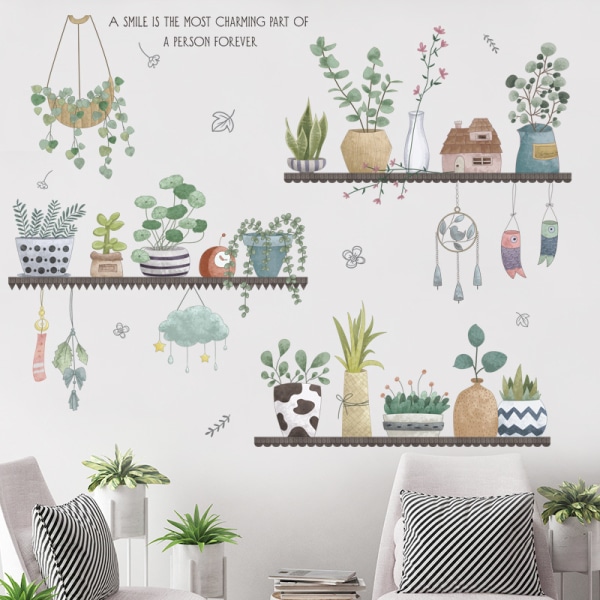 A set of wall stickers potted plants flowers leaves wall sticker