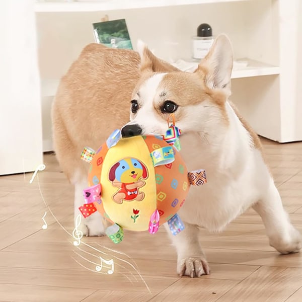 Pet Valp Toy Ball Pet Dog Plysch Toy Ball Interactive Fun Sound-I