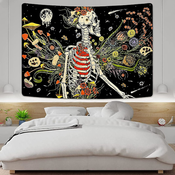 Kraniet Gobelin Svampe Gobelin Farverige Blomster Planter Gobelin Månehave Gobelin Trippy (51,2 x 59,1 tommer)
