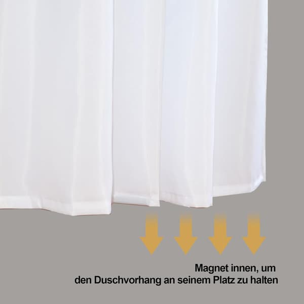 Antimögel duschdraperi 180x180 Lång för badkar, Vit Polyester Extra Längd med Vattenavvisande Magnet