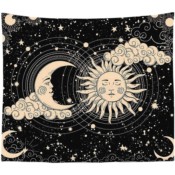 Psykedeelinen esteettinen auringon ja kuun kuvakudos Musta aurinko ja kuu Ta