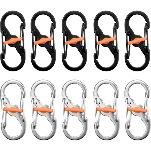 10 st Små Karabiner i Rostfritt Stål, Små Karabiner Mini S Nyckelring Camping Mini S Clip Metallspänne Dubbla Karabiner