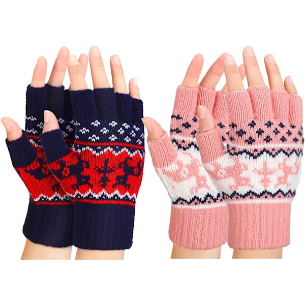 2 Par Fingerlösa Vantar Halvfinger Varma Stickade Handskar