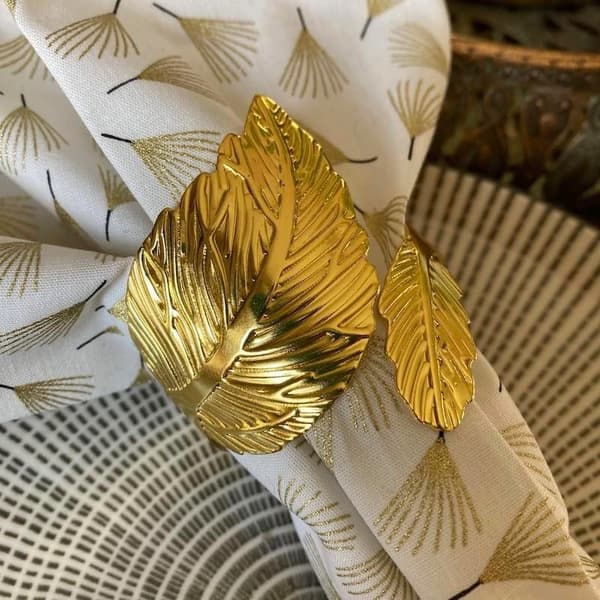 Servietringe Guld, 6 Stykker Blad Servietringe Metal Velegnet til Bordsæt