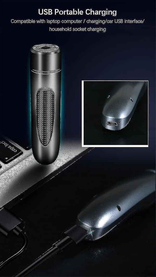 Bærbar barbermaskine USB-oplader genopladelig (sort)