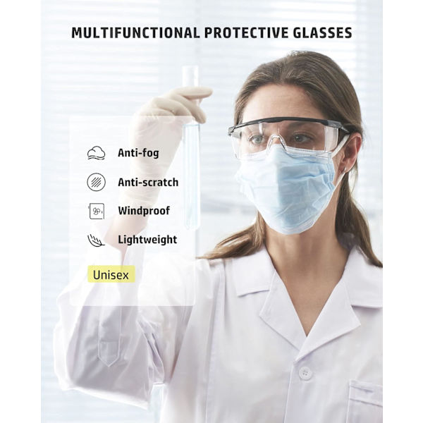 2-pack skyddsglasögon, anti-imma, reptåliga genomskinliga wraparound-linser