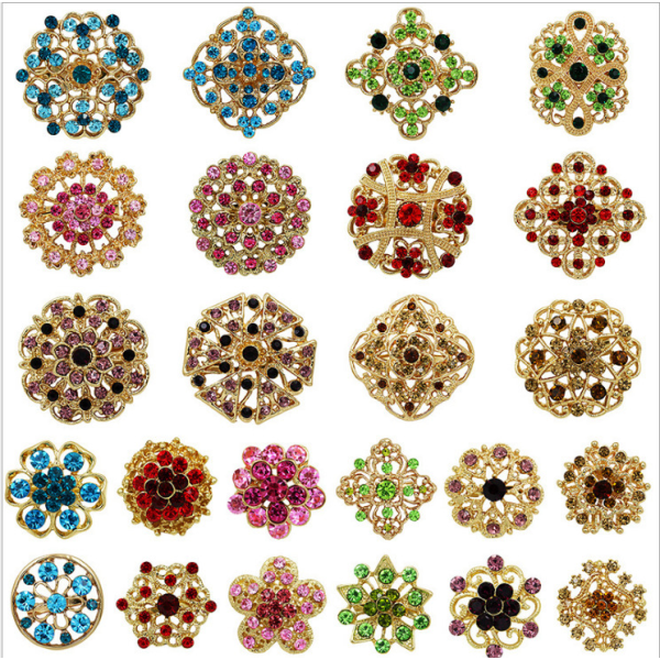 Lot 24st blandade färger Rhinestone Crystal Flower Broscher Pins