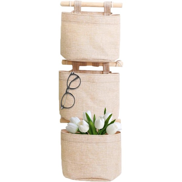 Hängande förvaringsväska med fickor 3 lager bomullslinne canvas hängande förvaringsväska över väggdörr arrangör för sovrum badrum