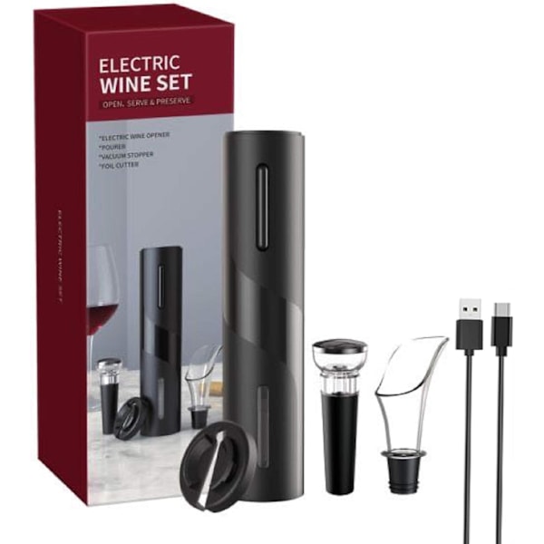 Elektrisk flasköppnare med USB-laddningskabel, foliekniv, vin