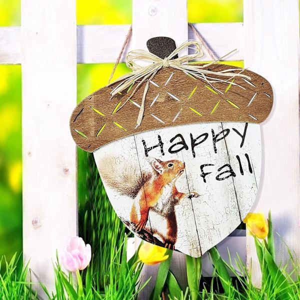 Happy Fall Skilt Træ Efterår Høst Ornamenter Veranda Forreste Dør Th