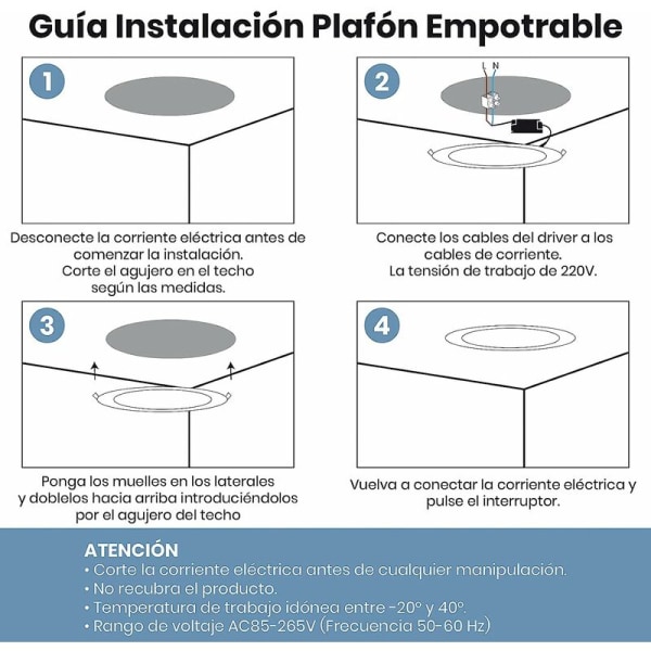 LED Indbygget Downlight, indbygget rund flad loftslampe, 145mm, 9W, 6500K, Cool