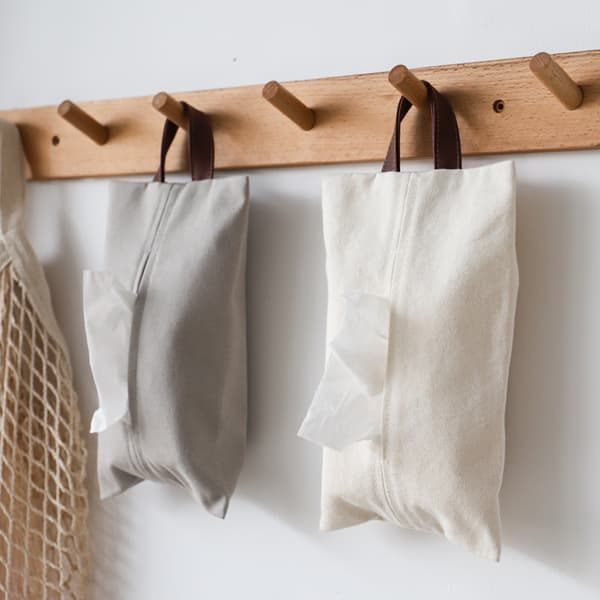 Bomullsficklåda, förvaring av papper och rullar, näsduksfodral för kök, sovrum, toalett, bil, 15*24cm, vit, grå