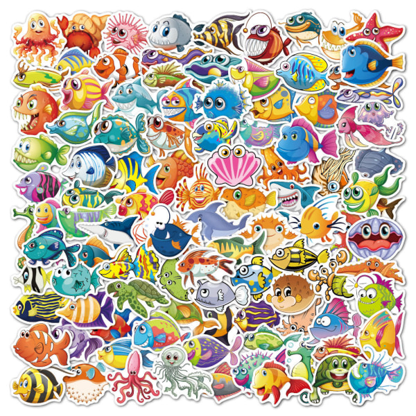 104 stk. Ocean Animal Stickers, Vandtæt Vinyl Sea Life Sticker Pack